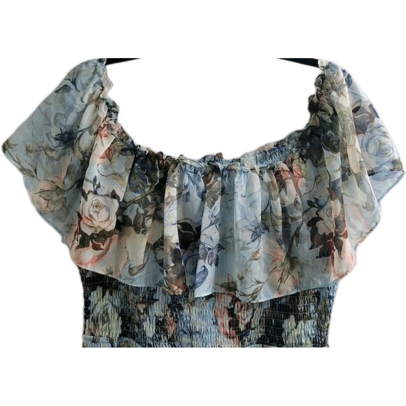 Baltic Born Amalfi Smocked Maxi Dress 1XL Blue Floral Off Shoulder Ruffle NWT - Picture 8 of 9